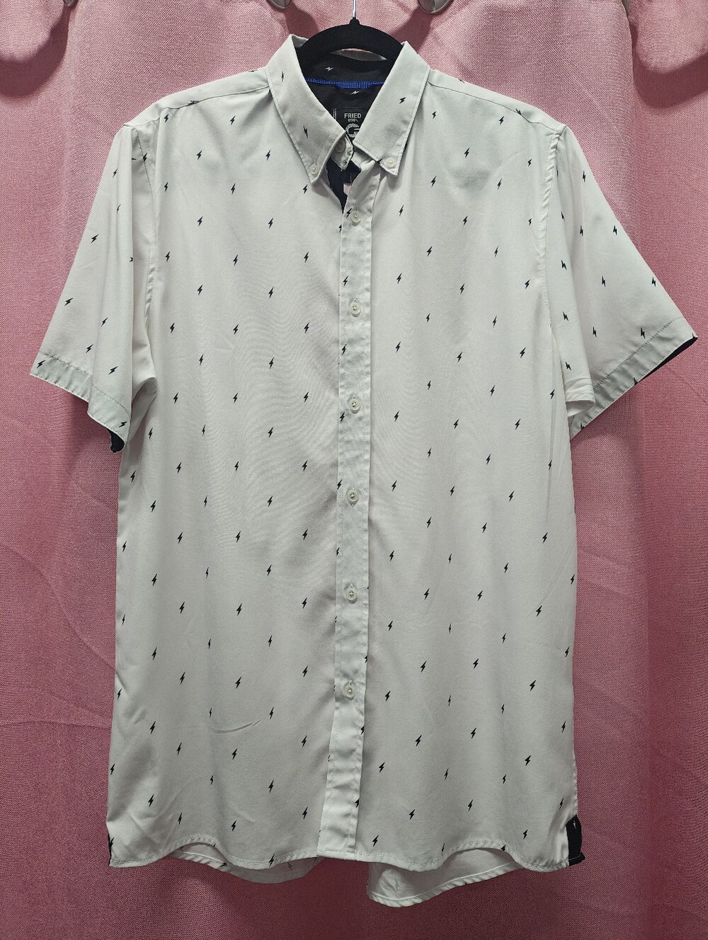 Fried Denim White Black Bolt Button Up Sz Lrg